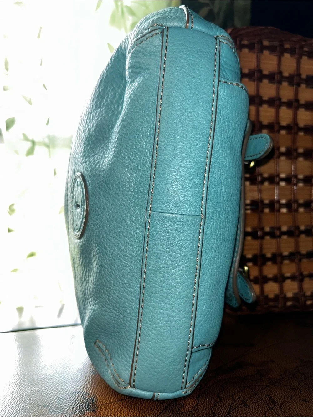 Vintage Fossil Teal Blue Pebbled Leather Shoulder Hobo Bag